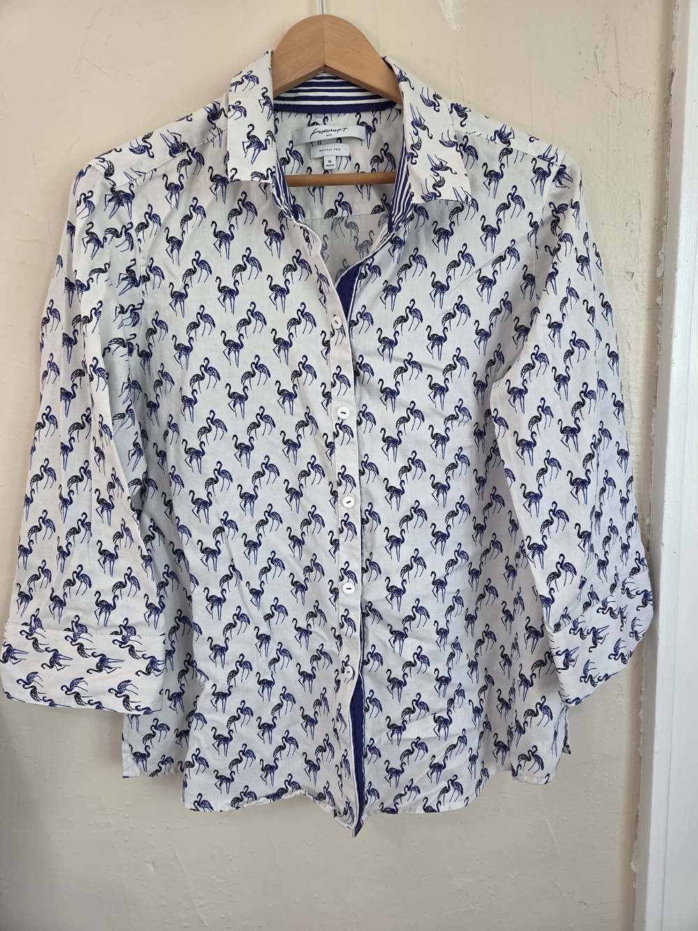 Foxcroft White Shorts with Blue Flamingo Print